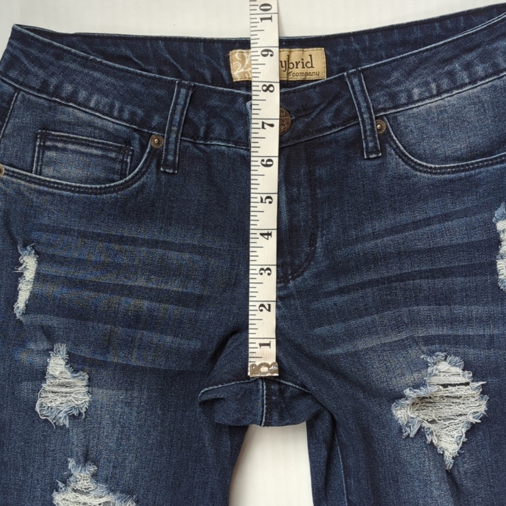 Hybrid & Co. Butt Lift Stretch Distressed Ripped Bermuda Jean City Shorts 3 Blue - Picture 12 of 13